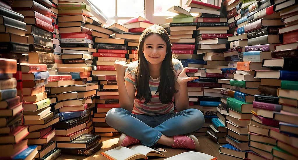 Teen Girl With Lot Books
